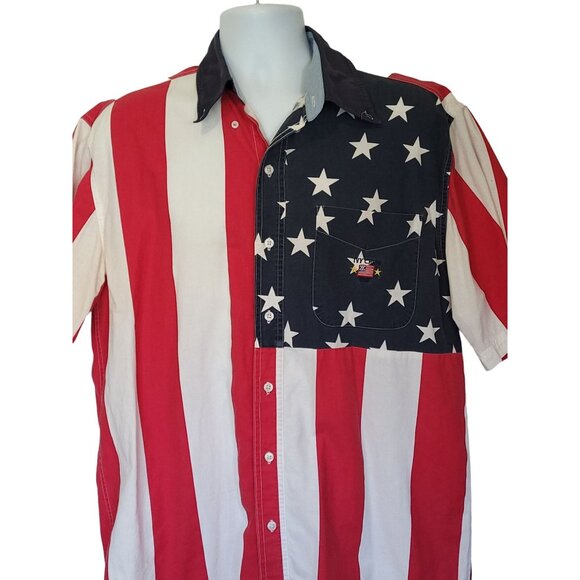 Ivy Crew Shirt Size L Mens Patriotic American Flag Short Sleeve Button-Up - Picture 2 of 6